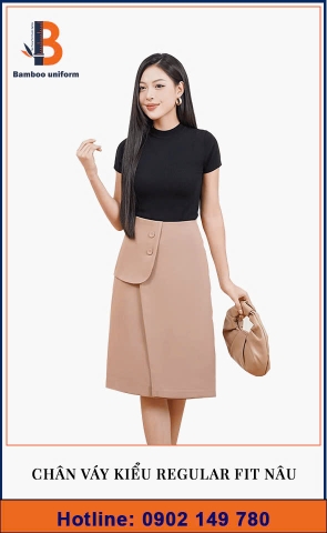 Chân Váy Kiểu Regular Fit Nâu - Bamboo Uniform