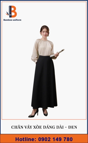 Mẫu chân váy xòe dáng dài đen