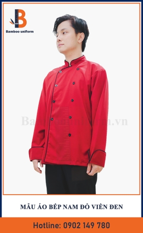 Mẫu Áo Bếp Nam Đỏ Viền Đen - Bamboo Uniform