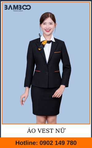 Mẫu Vest Nữ Màu Đen Phối Viền Cam