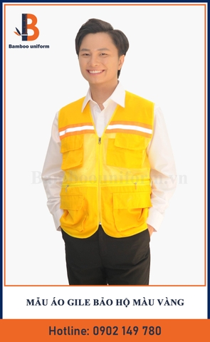 Mẫu Áo Gile Bảo Hộ Lao Động Màu Vàng 01 - Bamboo Uniform