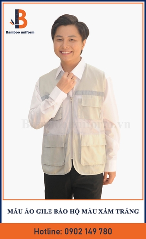 Mẫu Áo Gile Bảo Hộ Lao Động Màu Xám Trắng - Bamboo Uniform