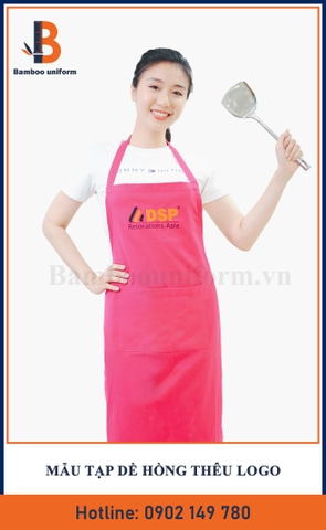 Mẫu Tạp Dề Đồng Phục Màu Hồng Thêu Logo
