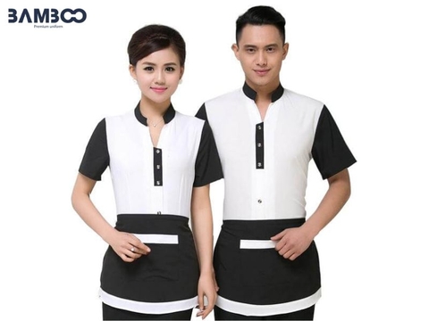 Mẫu áo nhân viên phục vụ màu trắng đen