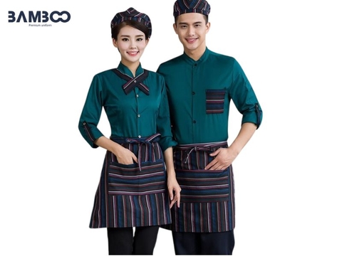 Mẫu combo áo mũ tạp dề nhân viên phục vụ