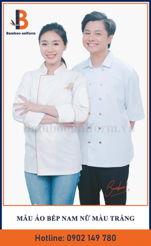 Mẫu Áo Bếp Nam Nữ Màu Trắng - Bamboo Uniform