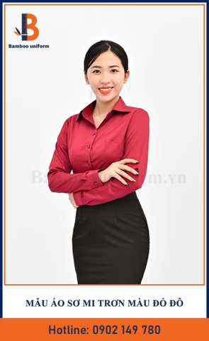 Mẫu Áo Sơ Mi Nữ Màu Đỏ Trơn - Bamboo Uniform
