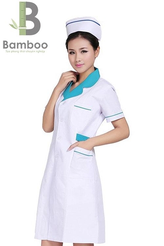 Mẫu Đồng Phục Điều Dưỡng Trắng Viền Xanh