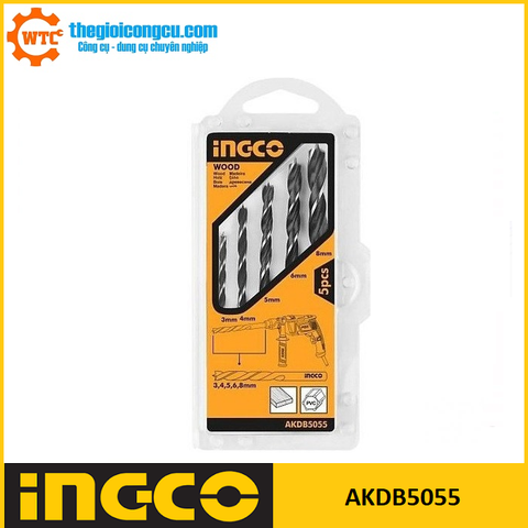 Bộ 5 mũi khoan gỗ 3-8mm Ingco AKDB5055