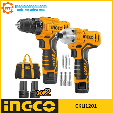Bộ máy khoan pin và vặn vít dùng pin 12V Ingco CKLI1201