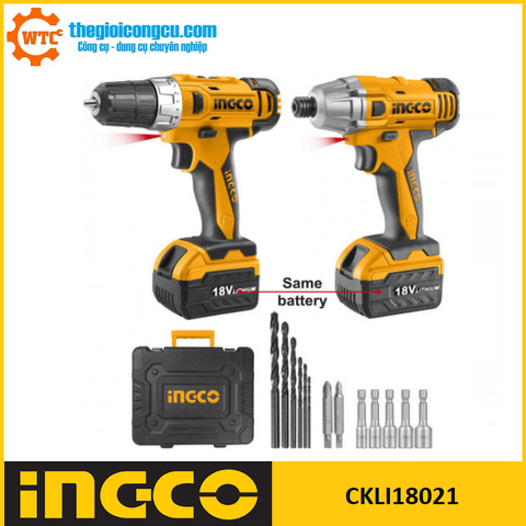 Bộ máy khoan và máy siết vít dùng pin Ingco CKLI18021