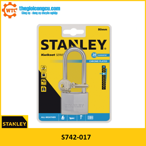 S742-017 Ổ Khóa Hiệu Stanley USA, Chrome trắng, càng dài, rộng 50mm