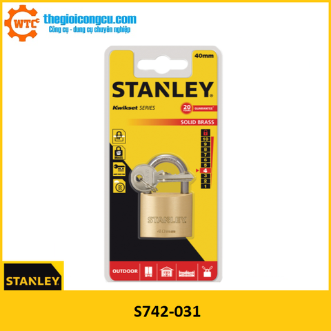 S742-031 Ổ Khóa Hiệu Stanley USA, đồng thau, càng tiêu chuẩn, rộng 40mm