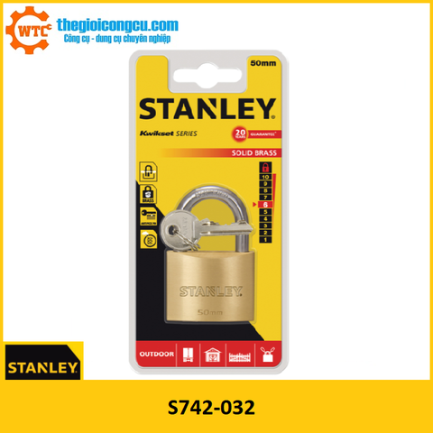 S742-032 Ổ Khóa Hiệu Stanley USA, đồng thau, càng tiêu chuẩn, rộng 50mm