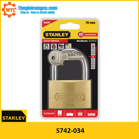 S742-034 Ổ Khóa Hiệu Stanley USA, đồng thau, càng tiêu chuẩn, rộng 70mm
