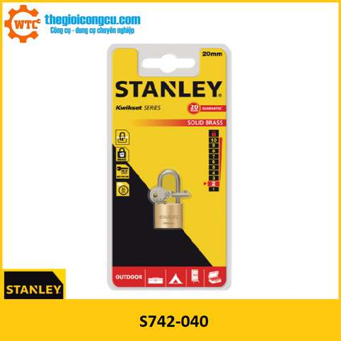 S742-040 Ổ Khóa Hiệu Stanley USA, đồng thau, càng dài, rộng 20mm