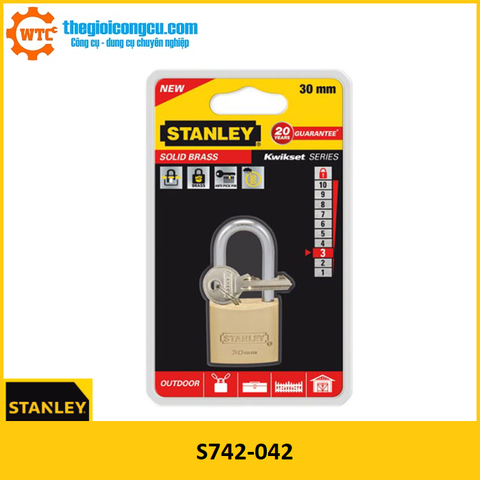S742-042 Ổ Khóa Hiệu Stanley USA, đồng thau, càng dài, rộng 30mm