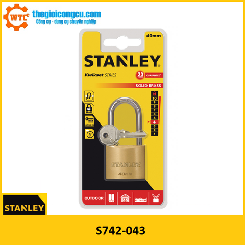 S742-043 Ổ Khóa Hiệu Stanley USA, đồng thau, càng dài, rộng 40mm