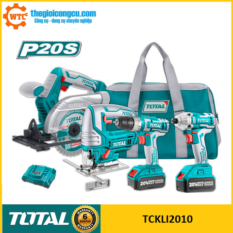 Bộ máy cưa đĩa, cưa lọng, máy khoan và máy siết vít dùng pin 20V Total TCKLI2010