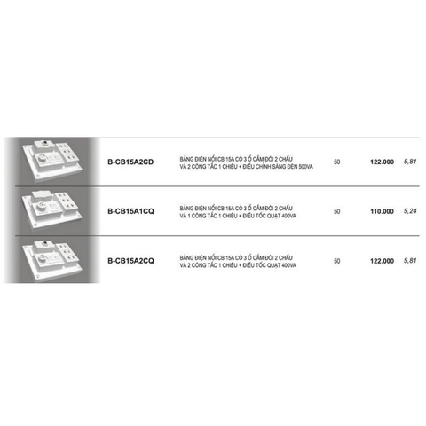 BẢNG ĐIỆN NỔI LIOA B-CB15A2L B-CB15A3L B-CB15A2C