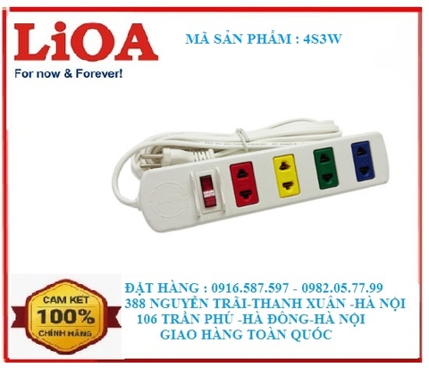 ổ cắm lioa 4s3w/ổ cắm kéo dài 3m -04 ổ màu trắng 4s3w