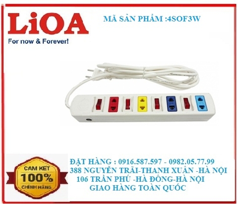 ổ cắm lioa kéo dài 4sof3w / ổ cắm 2 chấu màu trắng 4sof3w