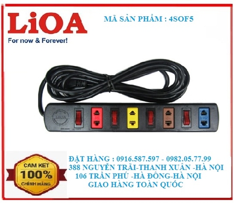 ổ cắm lioa 4sof5/ổ cắm 2 chấu 4sof5/ổ cắm 04 ổ 2 chấu 5m 4sof5