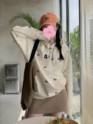 Áo Hoodie Thu Đông Newera Full Logo Cream 13540522- Hàng Chính Hãng