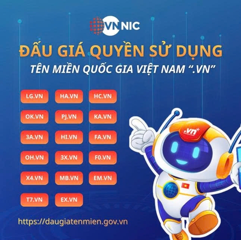 TRIỂN KHAI ĐẤU GIÁ TRỰC TUYẾN QUYỀN SỬ DỤNG TÊN MIỀN QUỐC GIA VIỆT NAM “.VN” CẤP 2 CÓ 2 KÝ TỰ