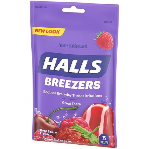 HALLS - BREEZERS  (KẸO HO VỊ  DÂU 25 VIÊN)