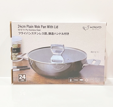 KAIYO - 24cm PLAIN WOK PAN WITH LID (CHẢO TRƠN CÓ NẮP 24cm)