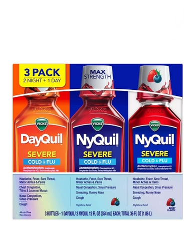 VICKS - DayQuil&NyQuil COLD & FLU (GIẢM HO, HẠ SỐT SET 3 CHAI 2 ĐÊM 1 NGÀY 1.06L)
