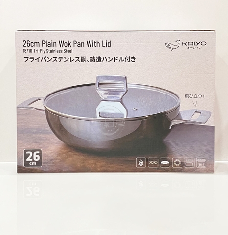 KAIYO - 26cm PLAIN WOK PAN WITH LID (CHẢO TRƠN CÓ NẮP 26cm)