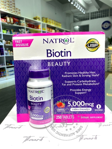 Natrol - Biotin 5000MG (Viên Uống Hỗ Trợ Tóc 250 Viên)