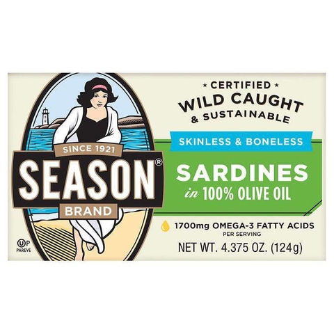 SEASON BRAND - SARDINES (CÁ MÒI NGÂM DẦU OLIVE 124G)