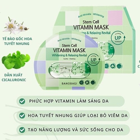 BANOBAGI - STEM CELL VITAMIN MASK WHITENING & RELAXING REVITAL (MẶT NẠ THƯ GIÃN 1 MIẾNG)