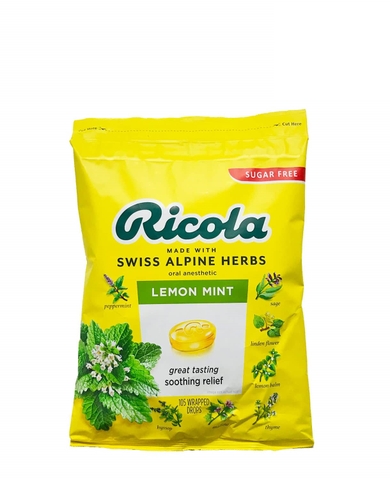 RICOLA - LEMON MINT (KẸO HO VỊ CHANH 105 VIÊN)