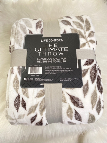 LIFE COMFORTR - THE ULTIMATE THROW (MỀN TRẮNG CHIẾC LÁ NÂU  152cm x 177cm)