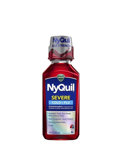 VICKS - NyQuil Severe Cold & Flu (Siro Ho Ban Đêm Vị Dâu 354ml)