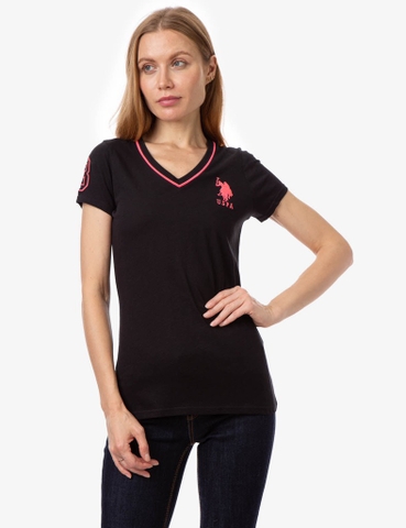 U.S. POLO - 214972 0H (ÁO THUN ĐEN VIỀN HỒNG SIZE M