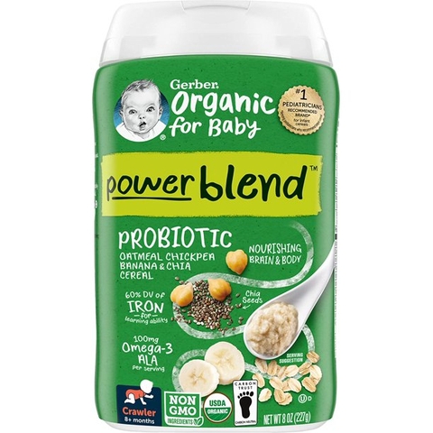 GERBER ORGANIC FOR BABY - POWER BLEND PROBIOTIC (BỘT ĂN DẶM XANH LÁ CÂY 227G)