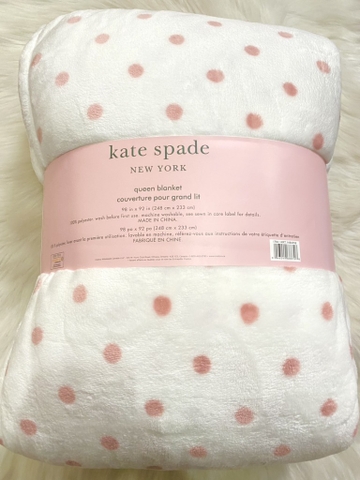 KATE SPADE - QUEEN BLANKET (MỀN TRẮNG , CHẤM BI HỒNG  248cm x 233cm)