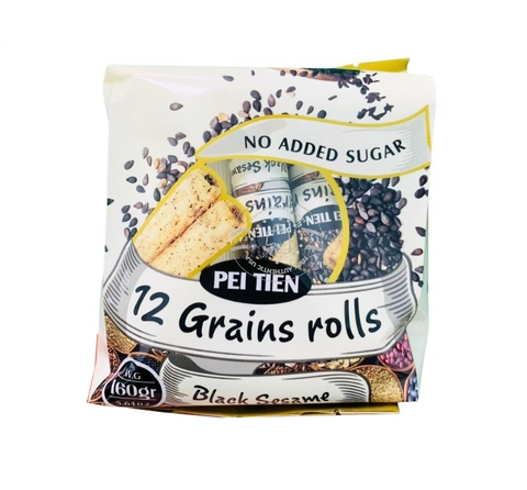 PEI TIEN - 12 GRAINS ROLLS BLACK SESAME (BÁNH NGŨ CỐC VỊ MÈ ĐEN 160G)