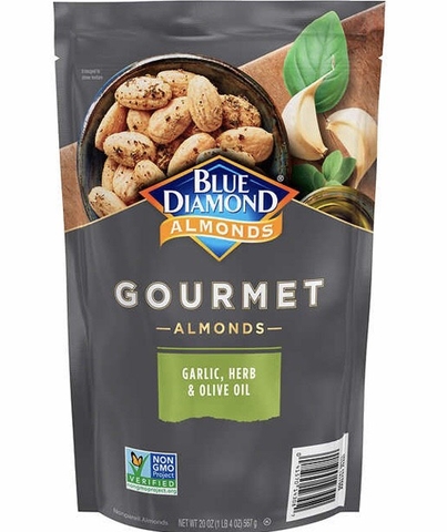 BLUE DIAMOND - GOURMET ALMONDS GARLIC, HERB & OLIVE OIL (HẠNH NHÂN RANG TỎI, DẦU OLIVE VÀ THẢO MỘC 567G)