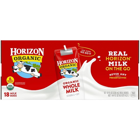 Horizon - Organic Whole Milk (Sữa Tươi Hữu Cơ, Thùng 18 Hộp/1 Hộp  236ml)