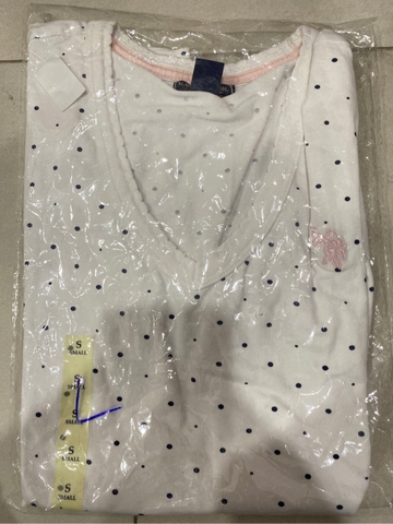 U.S. POLO - 21497006 (ÁO THUN TRẮNG CHẤM BI ĐEN SIZE S)