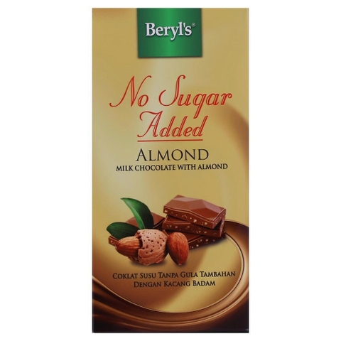 BERYL’S - NO SUGAR ADDED ALMOND MILK CHOCOLATE (CHOCOLATE SỮA HẠNH NHÂN KHÔNG ĐƯỜNG 85G)