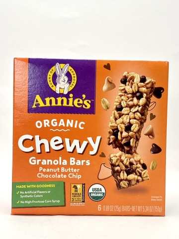 ANNIE’S - ORGANIC CHEWY GRANOLA BRAS PEANUT BUTTER CHOCOOLATE CHIP (THANH NGŨ CỐC CAM 151G)