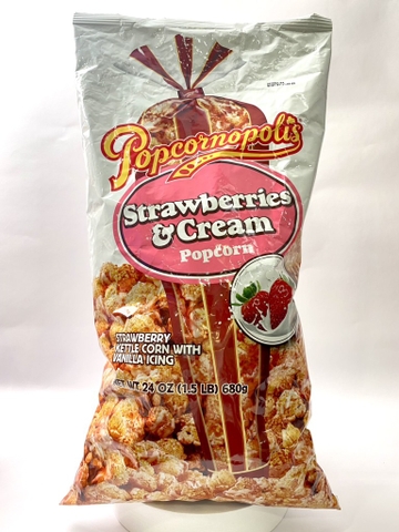 POPCORNOPOLIS - STRAWBERRIES & CREAM POPCORN (BẮP RANG VỊ DÂU VÀ KEM 680G)
