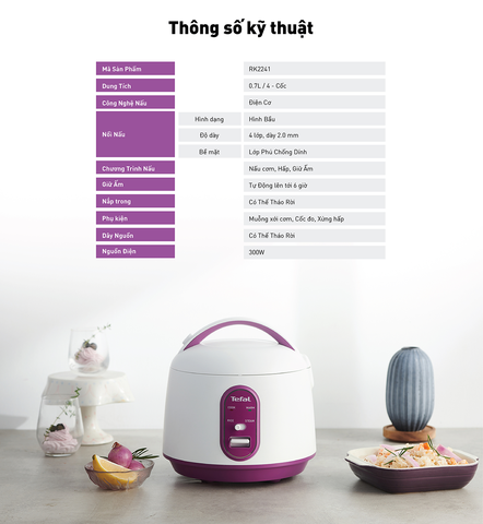 Nồi cơm điện cơ mini Tefal RK224168 - 0.7L, 300W
